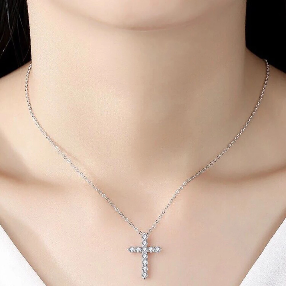 3mm 4mm 5mm Cross Necklace GRA Certified S925 Silver Jesus Pendant Necklace Female Engagement Bride Exquisite Jewelry 241018