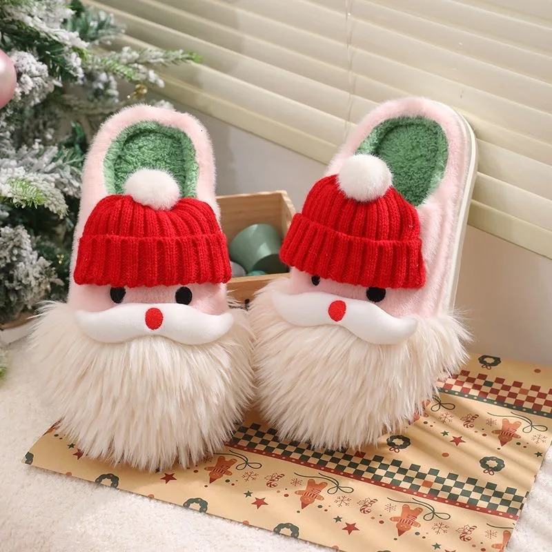 Cute Santa Claus Cotton Slippers Womens Winter Warm Shoes Soft Plush Girls Indoor Home Floor Sliders Fun Christmas Party Gifts 241018