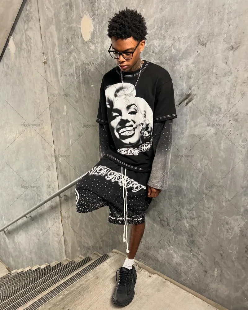 Y2K retro oversized printed fashion edition round neck long sleeved mens style American street Harajuku casual loose top women 241019