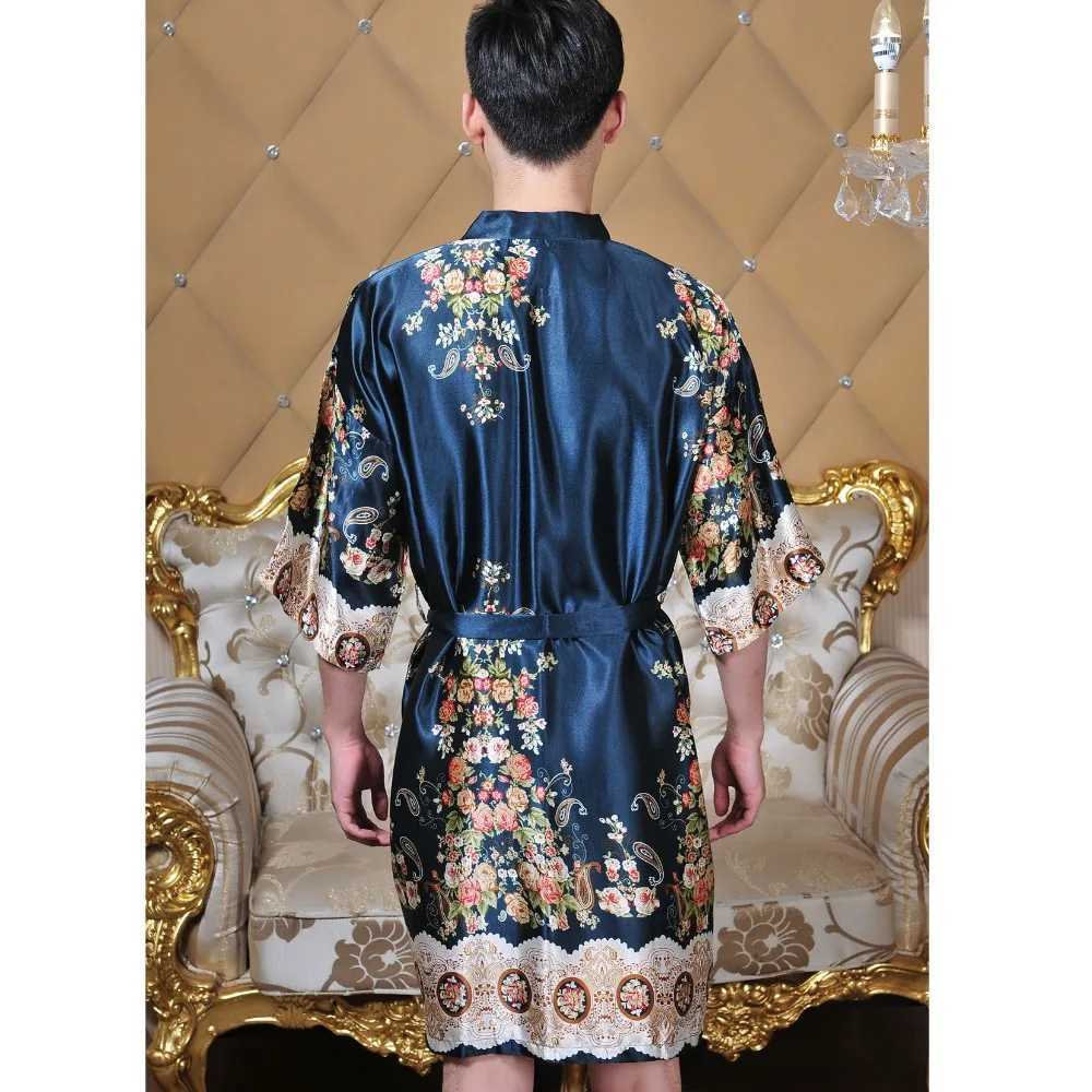Men Kimono Bathrobe Chinese Style Robe Gown Print Flower Sleepwear Casual Nightwear Rayon Negligee Loose Intimate LingerieXJ241018