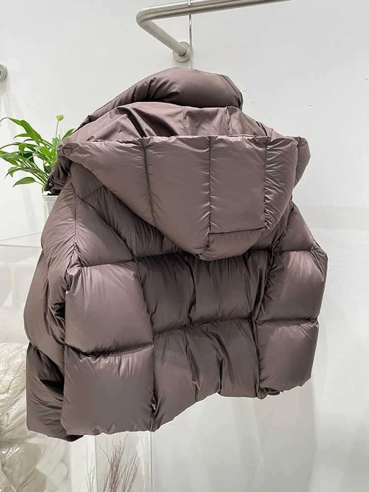 Women's Down Parkas Janveny thick short bread down jacket womens winter warm solid inflatable jacket hooded 90% duck down jacket womens fluffy Pa