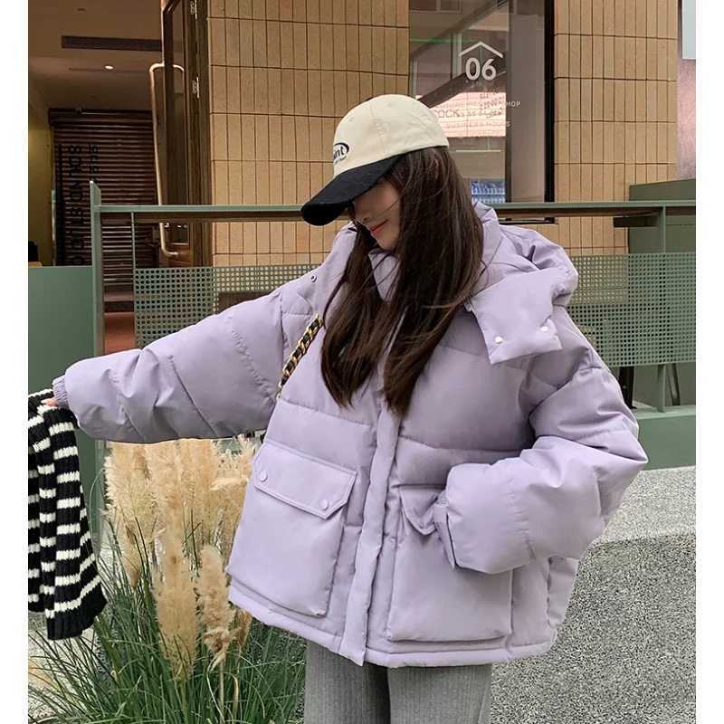 Brown Down Jacket Women Coat Black Hooded Fashion American Streetwear Y2K Style Duck Down Feather Female Winter Short OutwearX241019