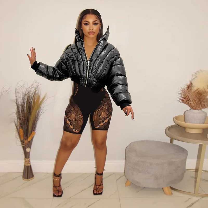 Womens Down Parkas Strt Womens Wide Shoulder Inflatable Jacket High Waist Heating Bubble Coats Ultra Thin Inflatable Jacket Parkas Zipper Cutting Par 