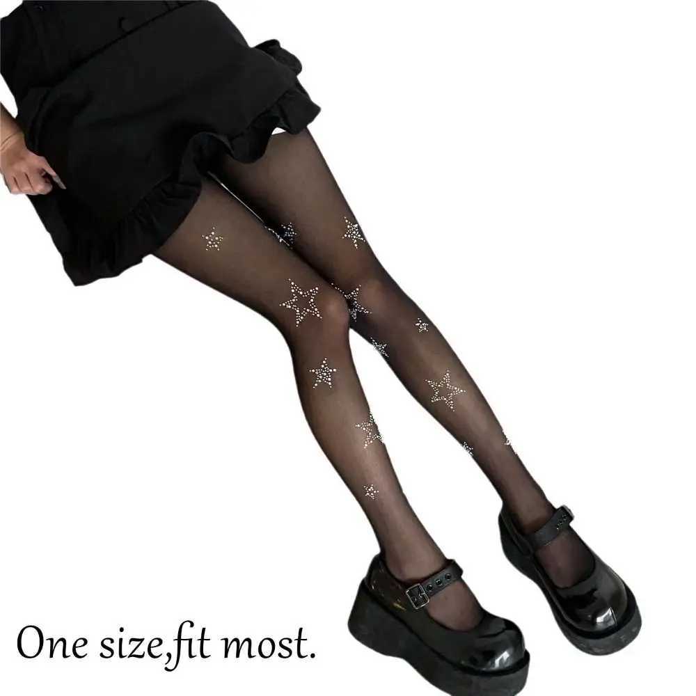 Socks Hosiery Punk Rhinestone Star Top Thigh High Stocking Y2K Gothic Stockings Cute Pantyhose for Women Girls Y24083307TK8
