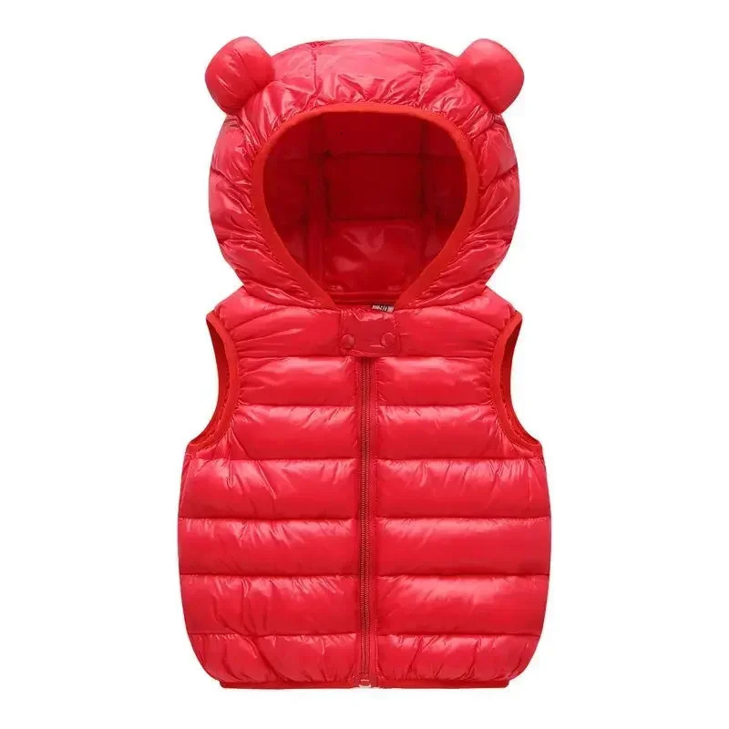 Baby Boys Girls Warm Down Vest Autumn Winter Cotton Waistcoat With Ears Kids Outerwear Children Clothing Hooded Jacket Vests 241018