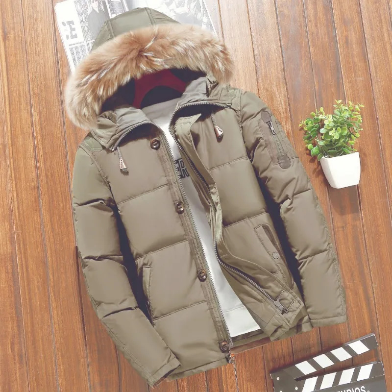 mens down jacket mens white duck down thick fur collar outdoor winter clothing mens warm plus size mens jacket clothing 241018