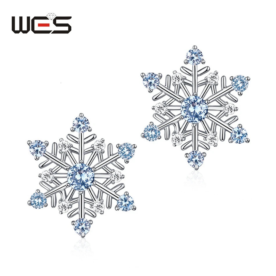 WES 925 sterling silver sapphire 3A Zicron snowflake stud earrings suitable for women exquisite jewelry Christmas party gifts fashionable engagement 2
