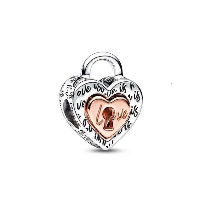 New High Quality 925 Sterling Silver pretty Padlock and Key Dangle Charm Radiant Heart & Floating Stone Charm DIY Gift