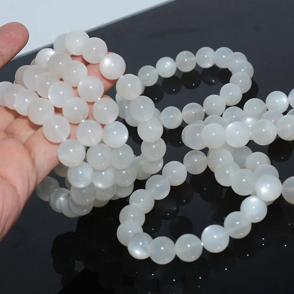 Natural white sparkling moonstone loose round bead bracelet 11.8mm 241018