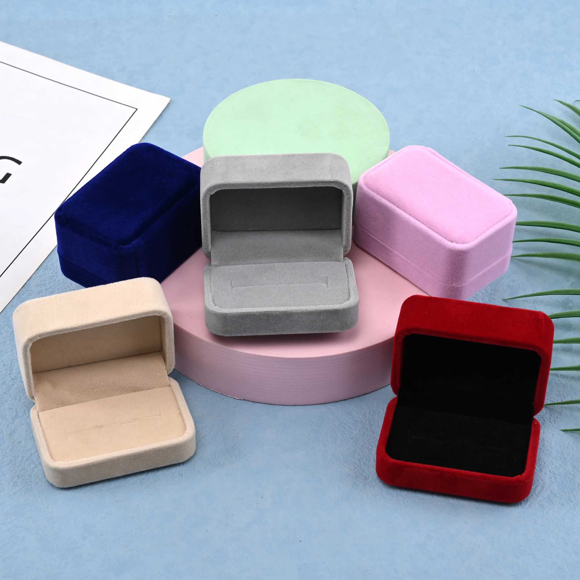 Velvet Ring Box Couple Double Ring Earring Display Stand Case Suggestions for Engagement Wedding Anniversary Jewelry Packaging W241019