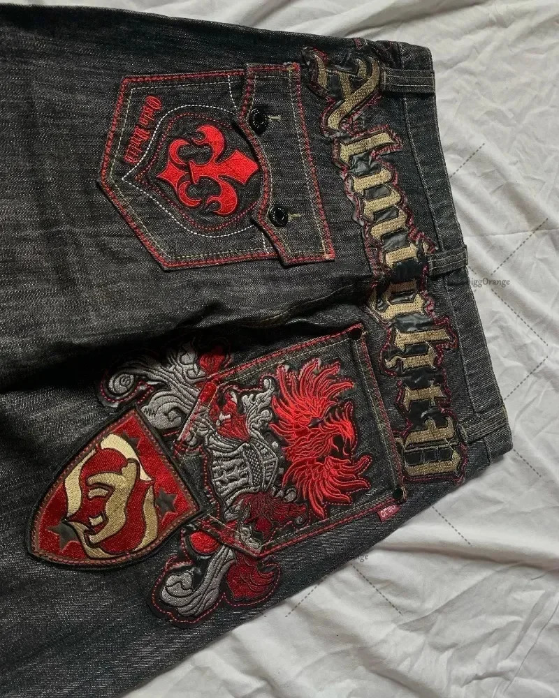 Y2K fully inspiring Patchwork fashion heavy industrial jeans high street American hip-hop fashion retro straight pole 241019