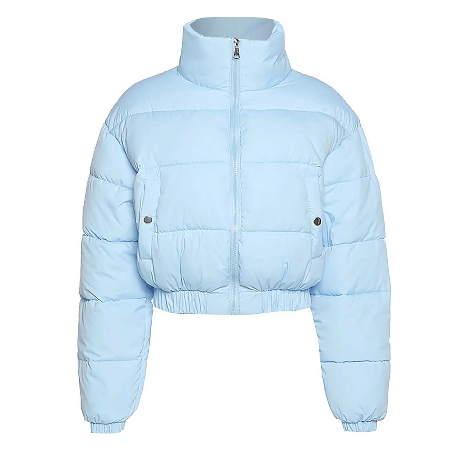 Women's Down Parkas Womens Short Inflatable Jacket Warm Casual Hot Strt Set Womens Cotton Mat Thick Drawstring Park Zipper Winter Bubble Jacket Y