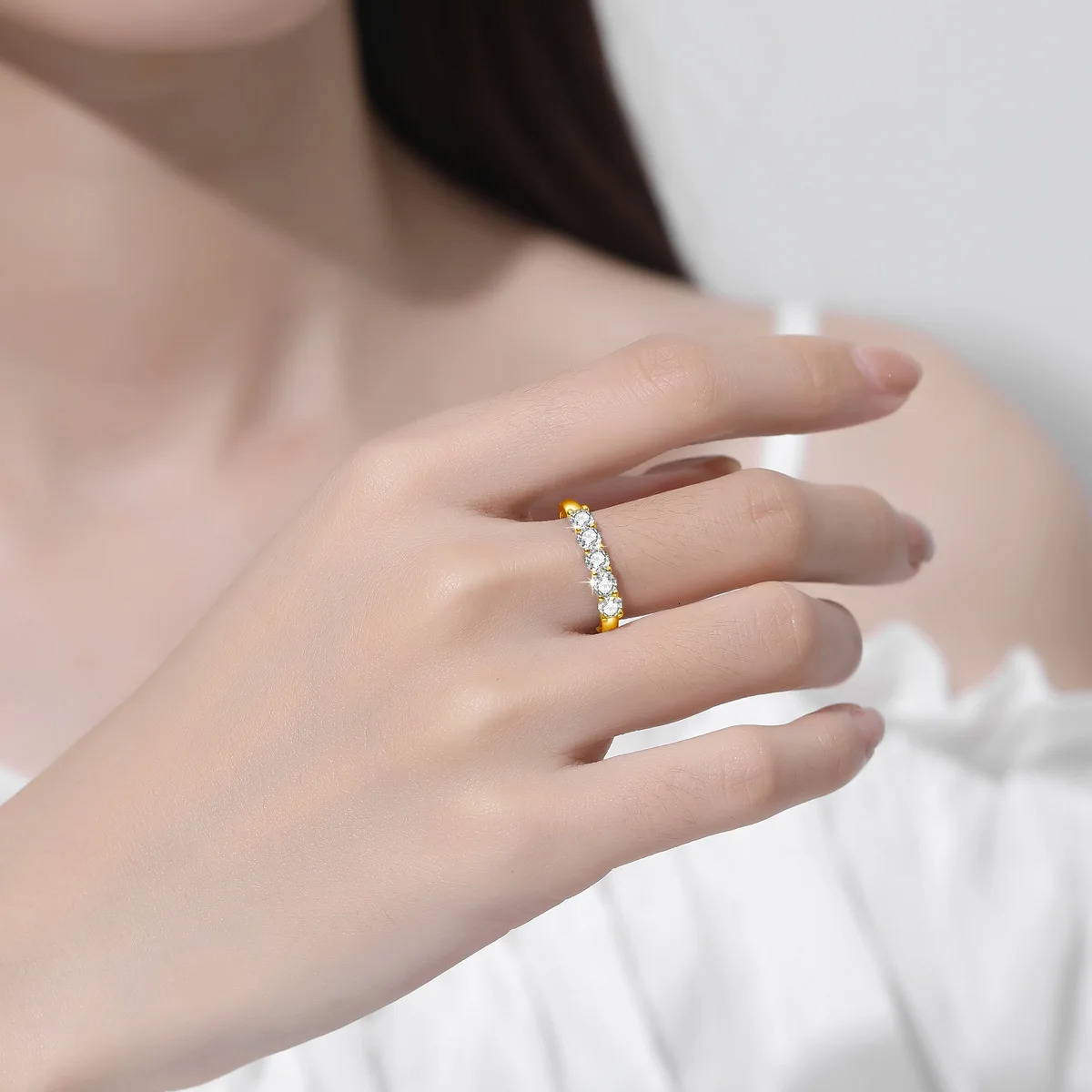 Original solid 18K gold ring with certificate suitable for womens 5-stone AU 750 luxury wedding jewelry with stamp gift womens 241018