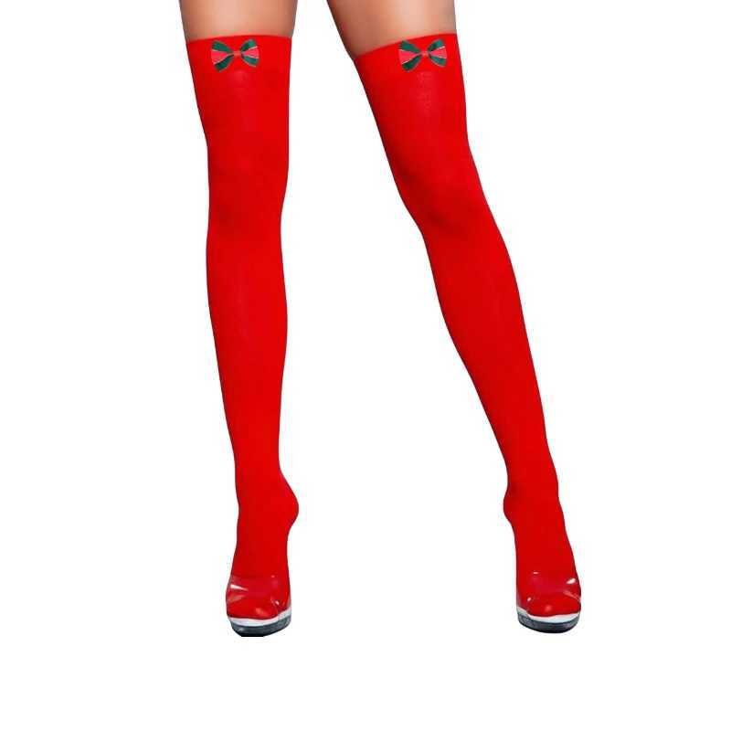 Socks Hosiery New Arrive Christmas Bowknot Stockings for Women Clothing Erotic Lingerie Swt Girl Velvet Warm Kn High Socks medias de mujer Y2408330AT1