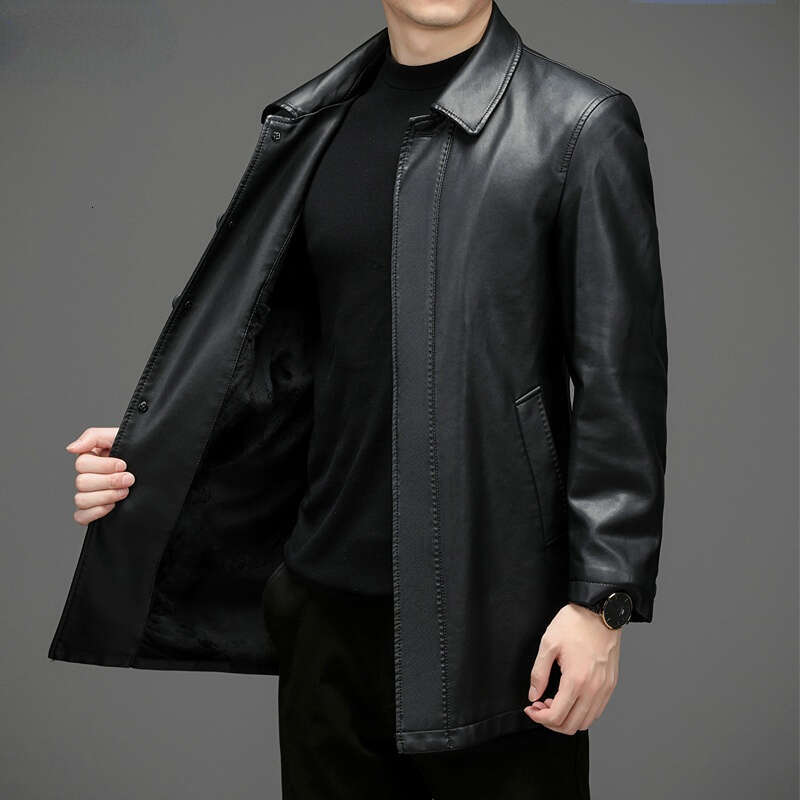 7Xl Genuine Leather Jacket Men's Clothing Midi Long Winter Plush Warm Windbreaker Male Large Size Mens F