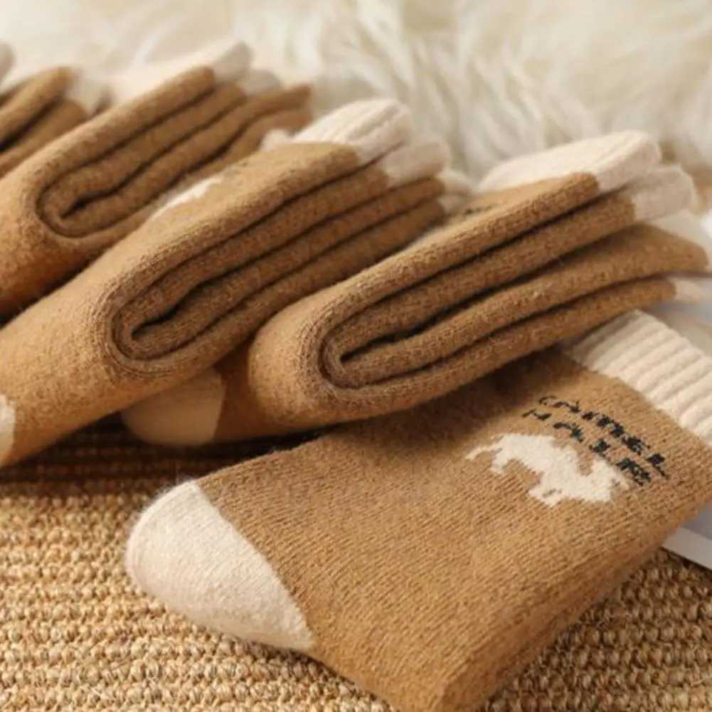 5 Pairs Mid Length Cotton Socks Breathable Camel Hair Unisex Autumn Winter Extra Thick Loops Warm Solid Color Sports Casual SockXJ241019