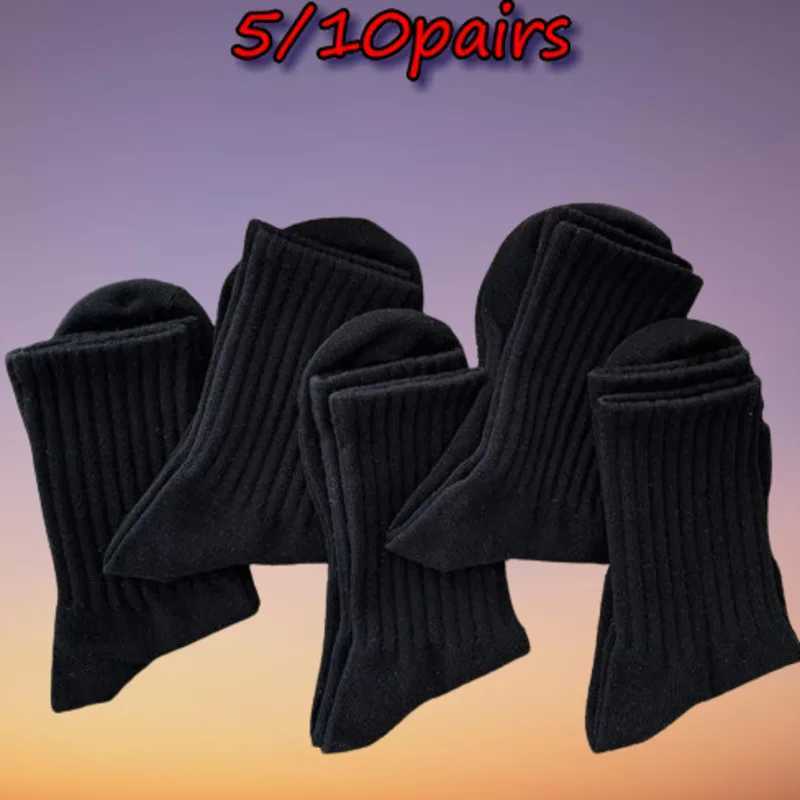 5/10 Pairs Fashion Black White High Quality Socks Sport Autumn Winter Male Breathable Solid Color Long Middle High Tube SocksXJ241019