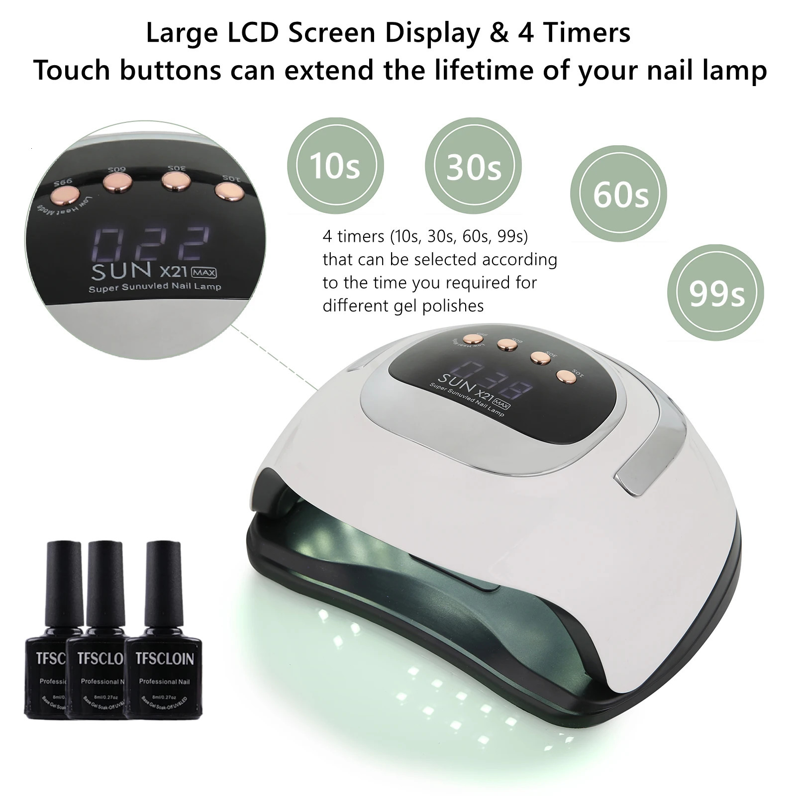 SUN X21 maximum nail dryer 72 LED UV LED nail lamp gel curing process lamp 10/30/60/99s timer LCD display 241018