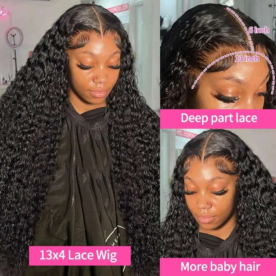 250 Density 32 38 Inch 13x6 HD Transparent Loose Deep Wave Frontal Wig Human Hair Remy Curly 13x4 Lace Front Wigs For Women