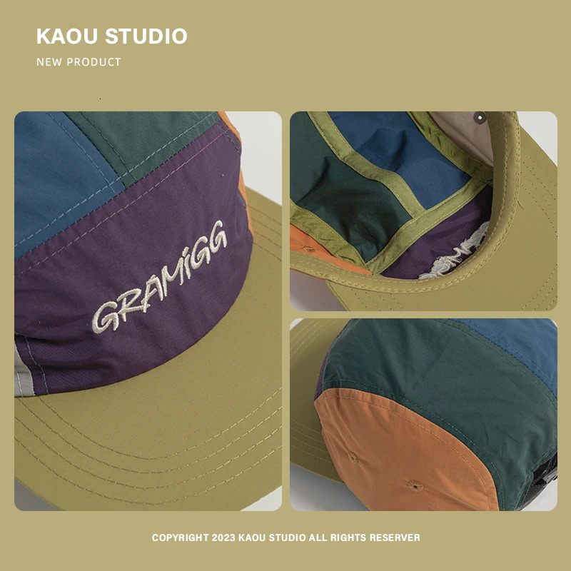 Five-Piece Color Matching Baseball Cap Hip Hop Flat Brim Trendy Men and Women Baseball Cap Quick-Drying Outdoor Sunshade 241009