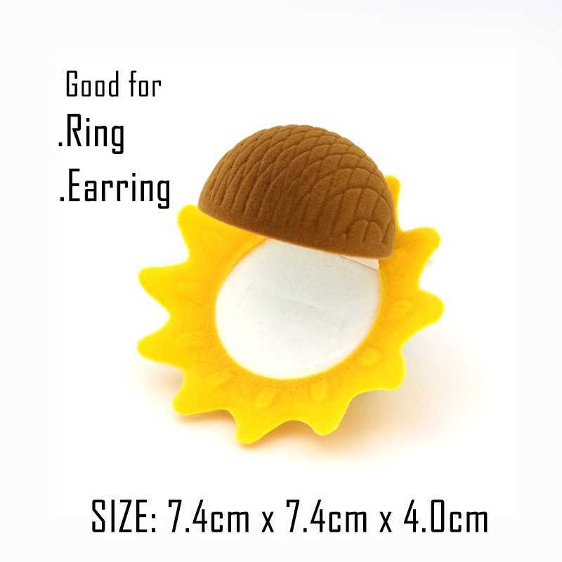 Cute yellow sunflower packaging gift jewelry box velvet ring earrings necklace wedding storage display stand wholesale W241019
