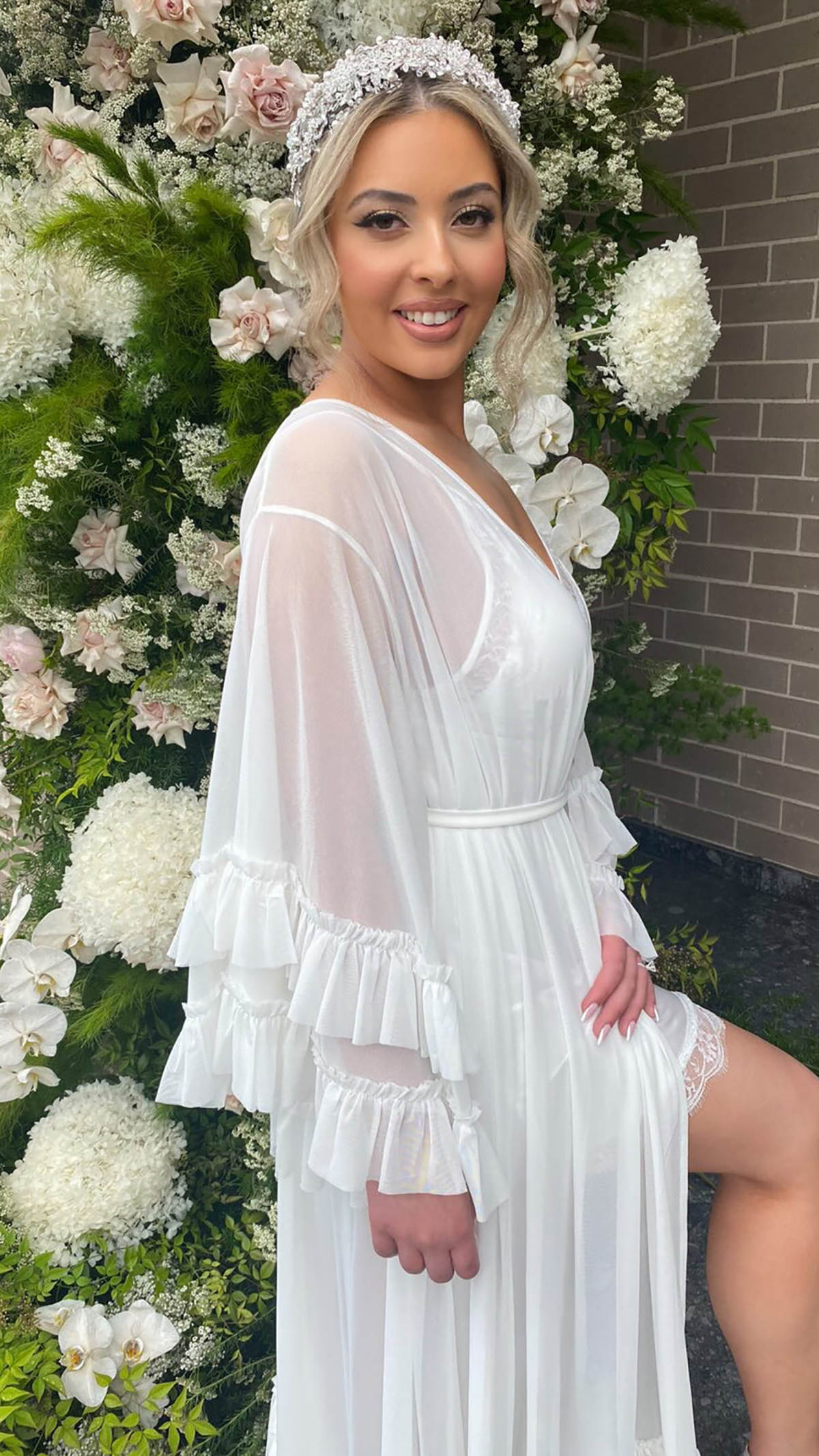 Illusion Evening Dress V Neck Long Sleeve Tiered Pregnant Party Split Tulle Women Bathrobe Ruffles Nightgown Pijama Custom Made