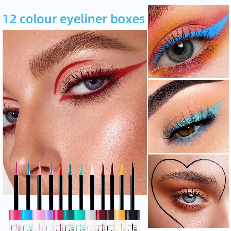Pudaier 12 color white liquid eye shadow eyeliner pencil set durable waterproof matte nude eye shadow lining 241018