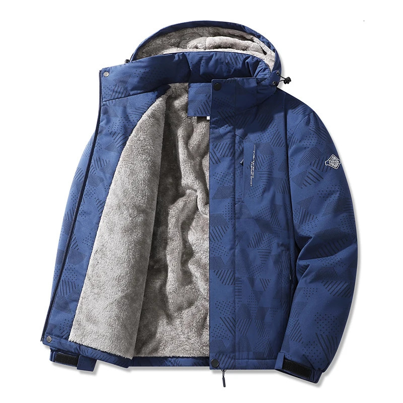 Winter Hooded Jackets for Men Hiking Plus Size Windbreaker Thickend Fleece Male Fashion Clothing Trends Ski Outdoor 241018