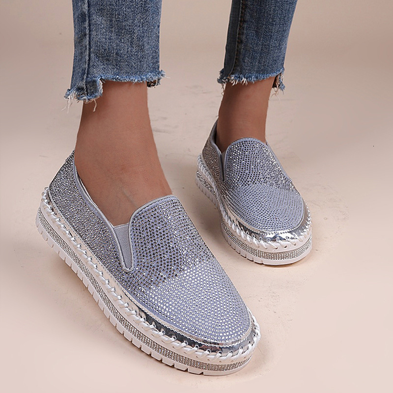 Large fashion rhinestone thick sole single shoe for women 2022 autumn new item lazy one foot casual shoes for women