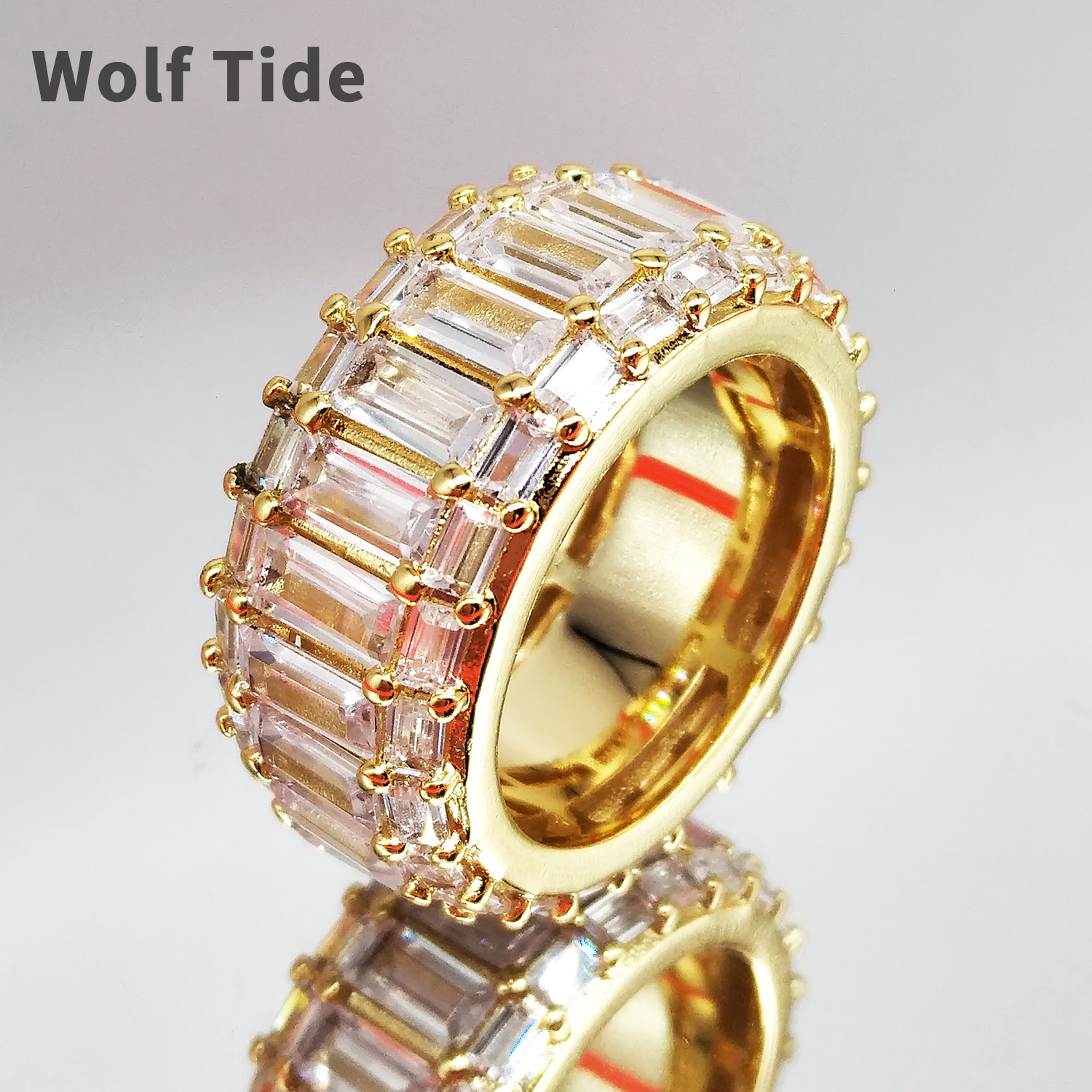 New Fashion Hip Hop Iced Out Finger Ring Baguette Square Cubic Zirdonia Rock Punk Bling Rings High Quality AAA Zircon Hiphop Charm Jewelry Party Gifts