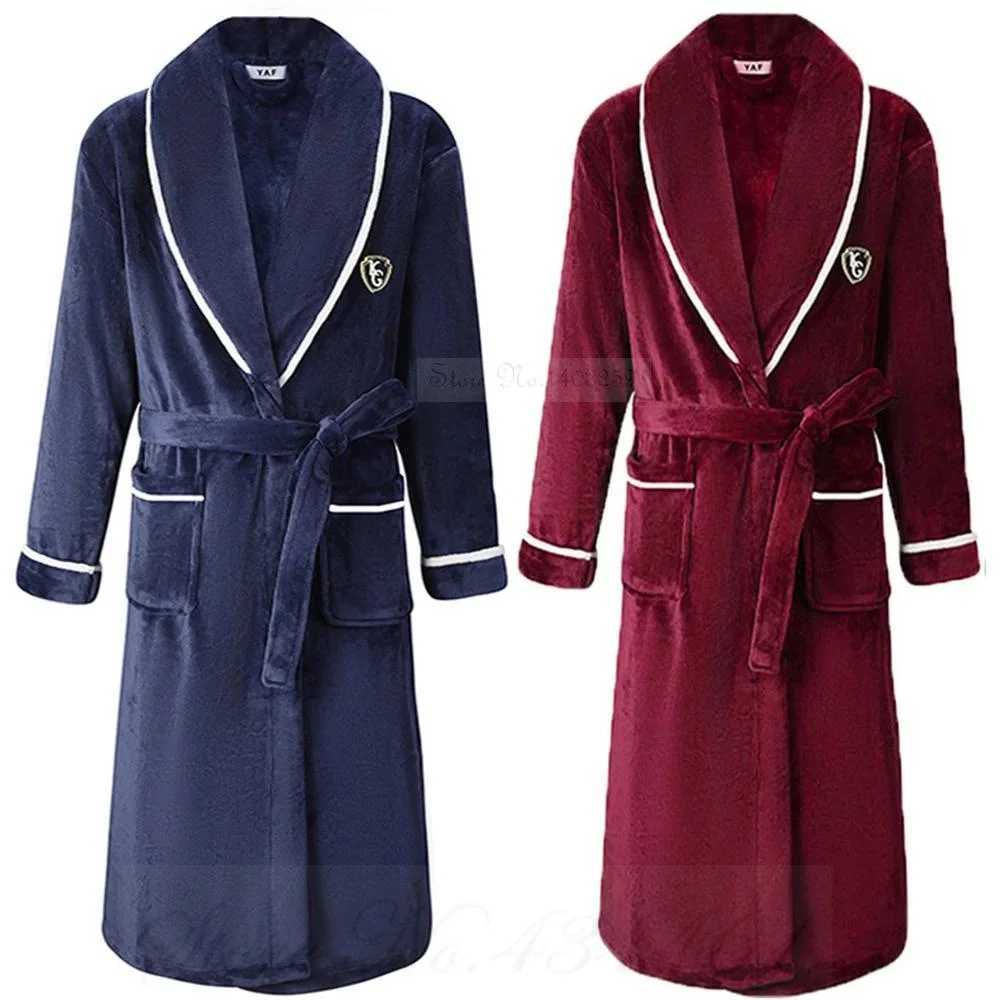 PLUS SIZE Flannel Men Robe Sleepwear Thicken Warm Coral Fleece Nightwear Lingerie Lounge Wear Loose Home Clothes Bathrobe GownXJ241018