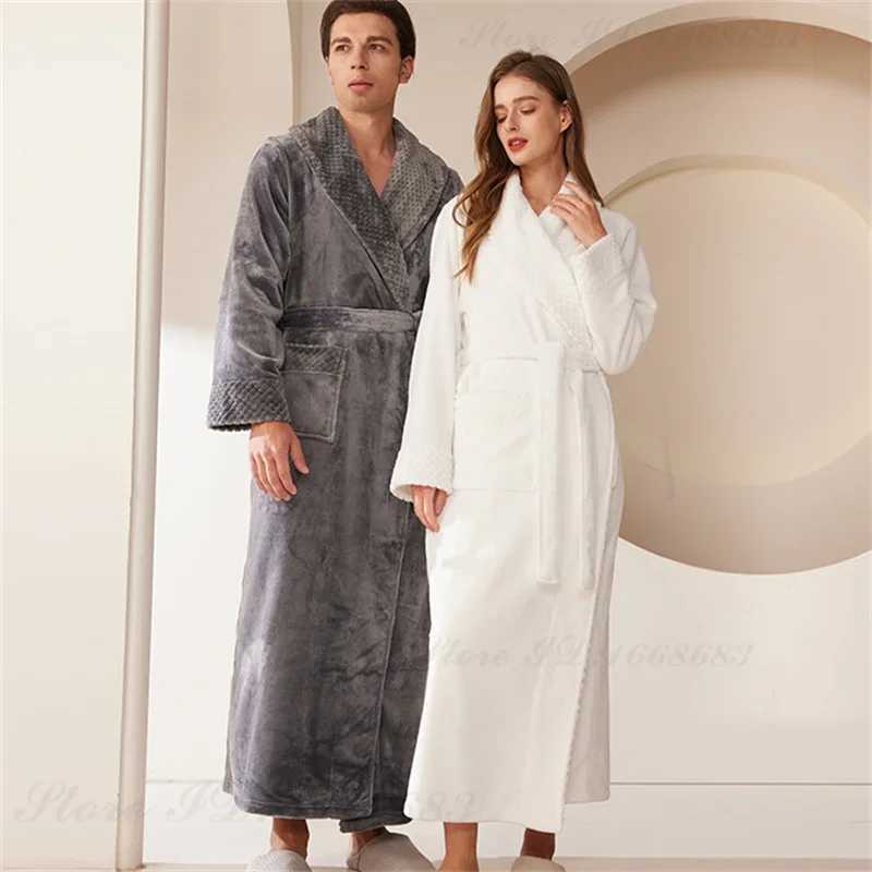 Thicken Warm Flannel Mens Kimono Bathrobe Gown Home Clothes Couples Long Robe Autumn Winter Coral Fleece Sleepwear Lounge WearXJ241018
