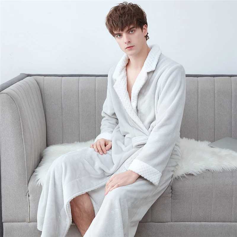 Coral Fleece Nightgown Male Sleepwear Kimono Gown Soft Nightwear Autumn Winter Warm Bathrobe Intimate Lingerie Lovers OversizeXJ241018