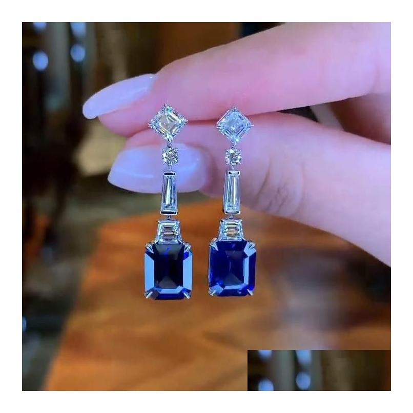 Sterg Sier Sapphire Blue Drop Chandelier Earrings for Women 4