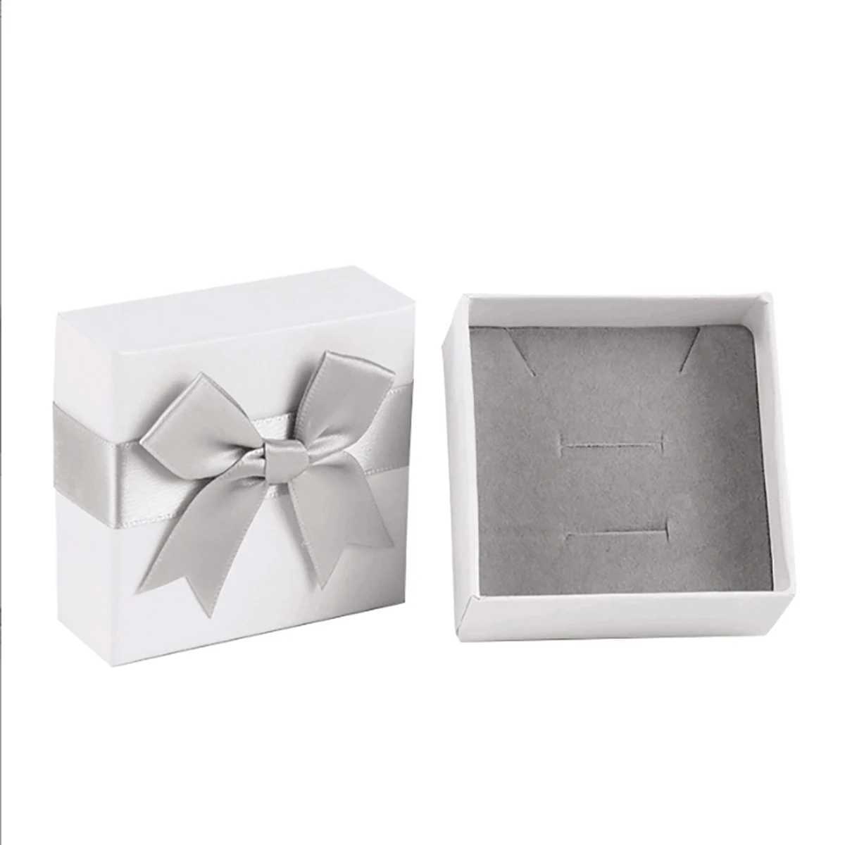 1Pc - Elegant gray satin bow jewelry gift box with lid suitable for jewelry storage boxes of earrings necklaces and rings W241019