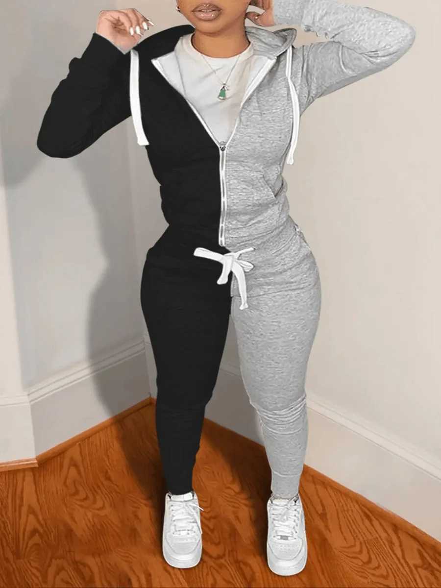 Women's Two Piece Pants LW Sweatshirt Suits COTTON 2PC Autumn 2022 Sweat Heart Zipper Up Drawstring Tracksuit Set Hoodie Jackets+Pants Matching O