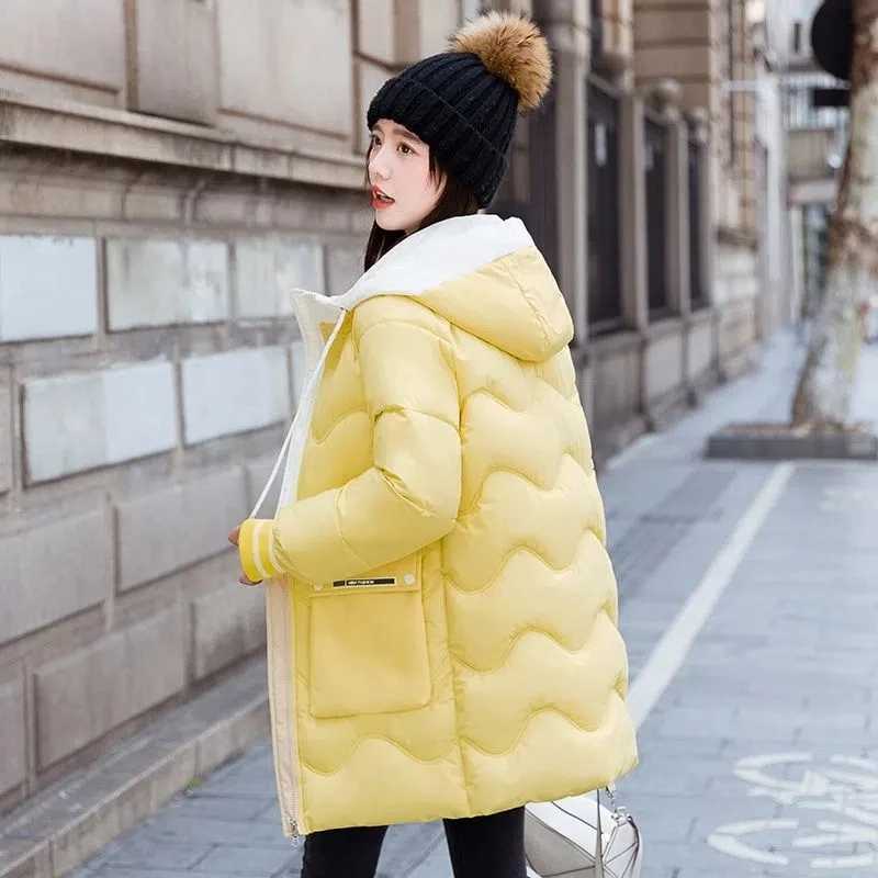 Winter Thicken Coat 2023 New Korean Female Splicing Loose Down Cotton Hooded Jacket Warm Long Parkas Casual Womens Basic CoatsX241019