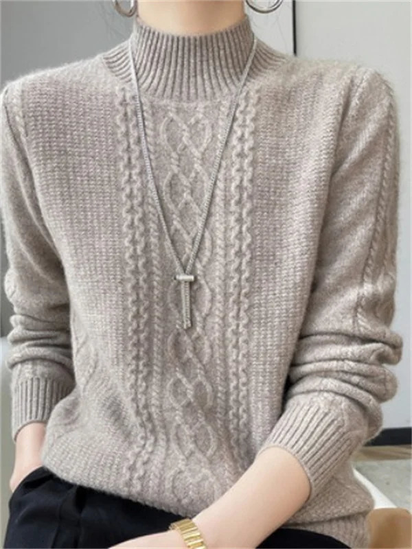 Womens sweater for autumn and winter worn outside with a half high collar knitted fashionable long sleeved and brushed womens suede top 241019