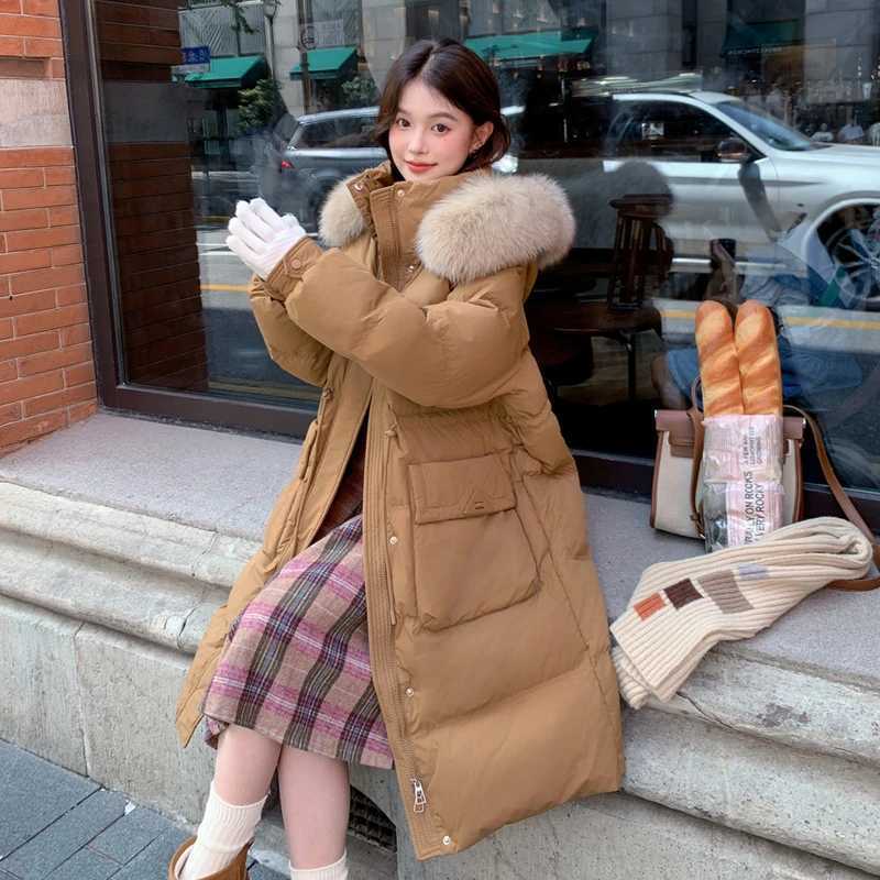 Womens Winter Jacket Hooded Puffer Coats Large Fur Collar Windproof Thick Warm Parka Simple Casual High-end Stylish Down JacketX241019
