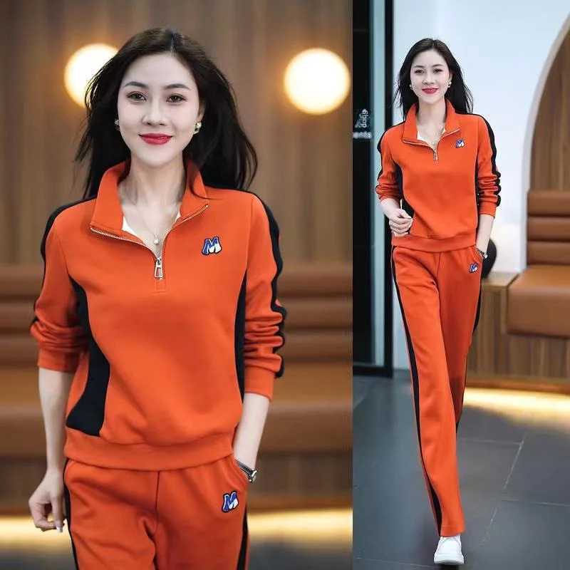 Women's Two Piece Pants Plus Size Womens Spring Autumn 2023 New Fashion Weight Loss Station Collar Sportswear Bell Bottom Casual Sportswear 2-pie