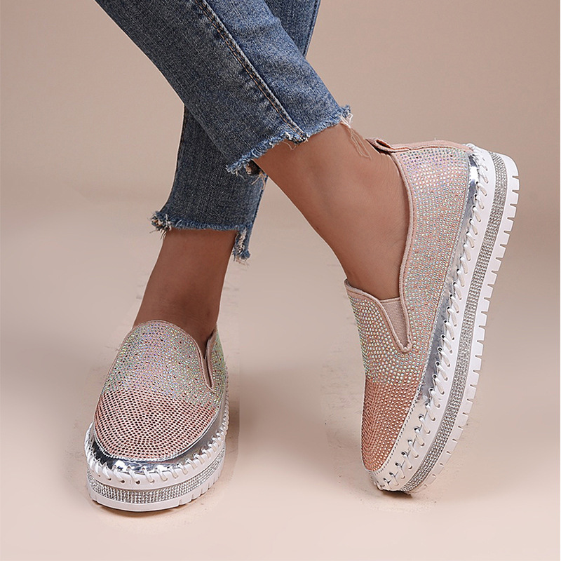 Large fashion rhinestone thick sole single shoe for women 2022 autumn new item lazy one foot casual shoes for women