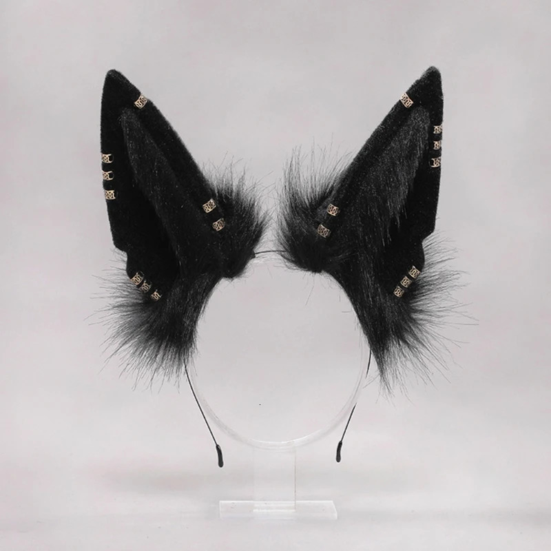 F42F Female Animal Wolf Ears Head Plush Hair Fur Headband Anime Halloween Christmas Role Playing Accessories 241018