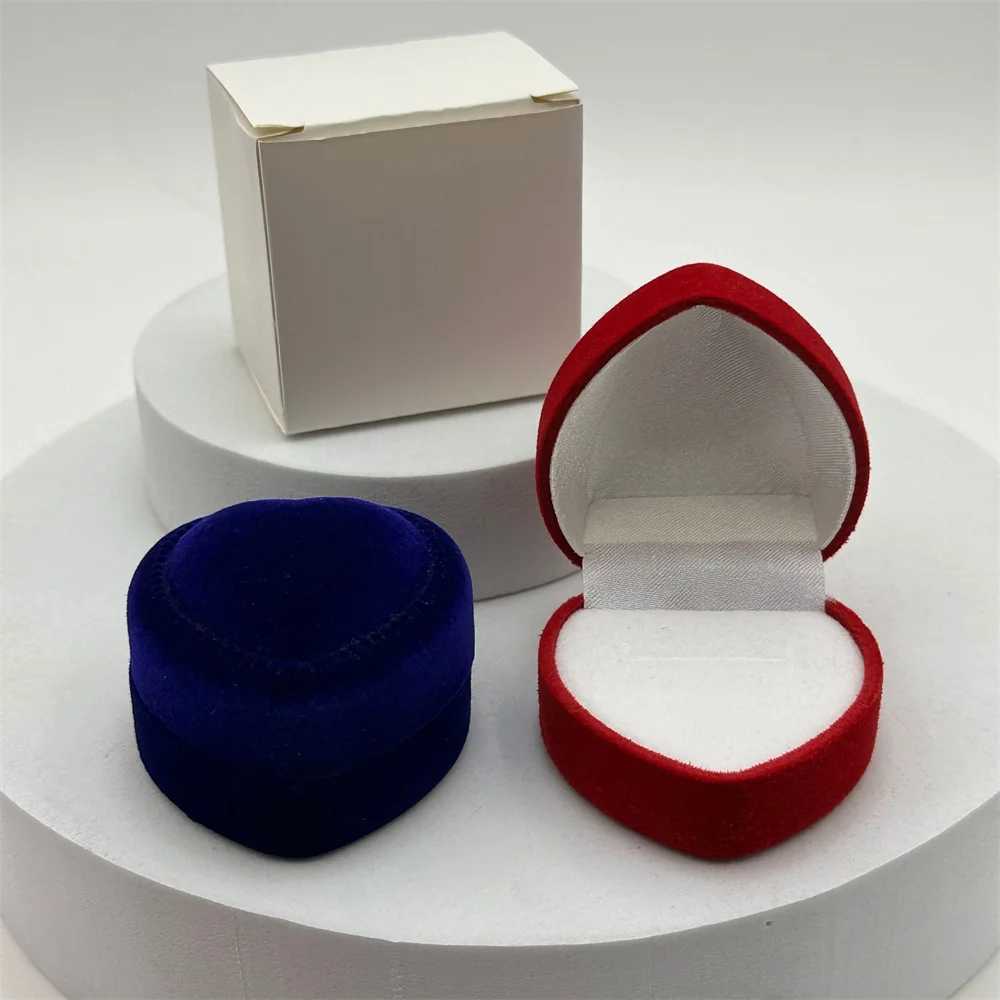 Velvet Red Heart Bead Treasure Box Ring Box Earring Display Box Bracket Jewelry Organizer Wedding Ring Box New W241019