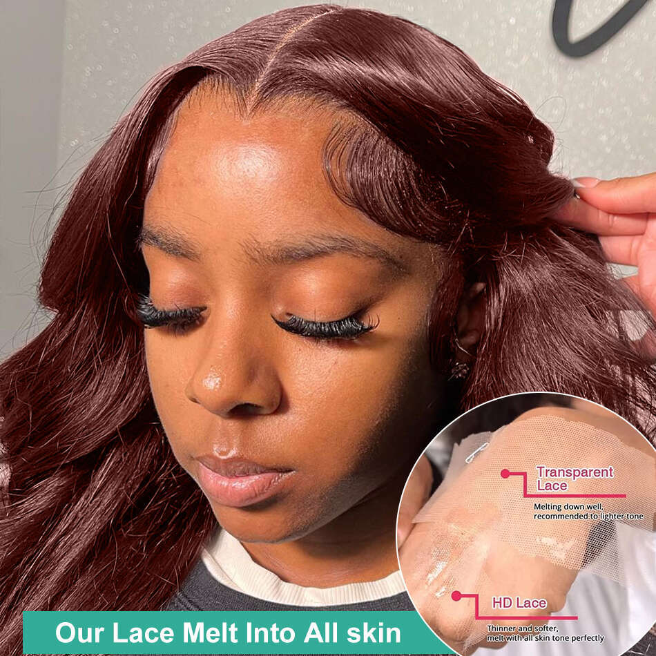 Rosabeauty 250% Density Reddish Brown Body Front Human Hair Wigs Brazilian 30 Inch Water Wave 13x6 HD Lace Frontal Wig