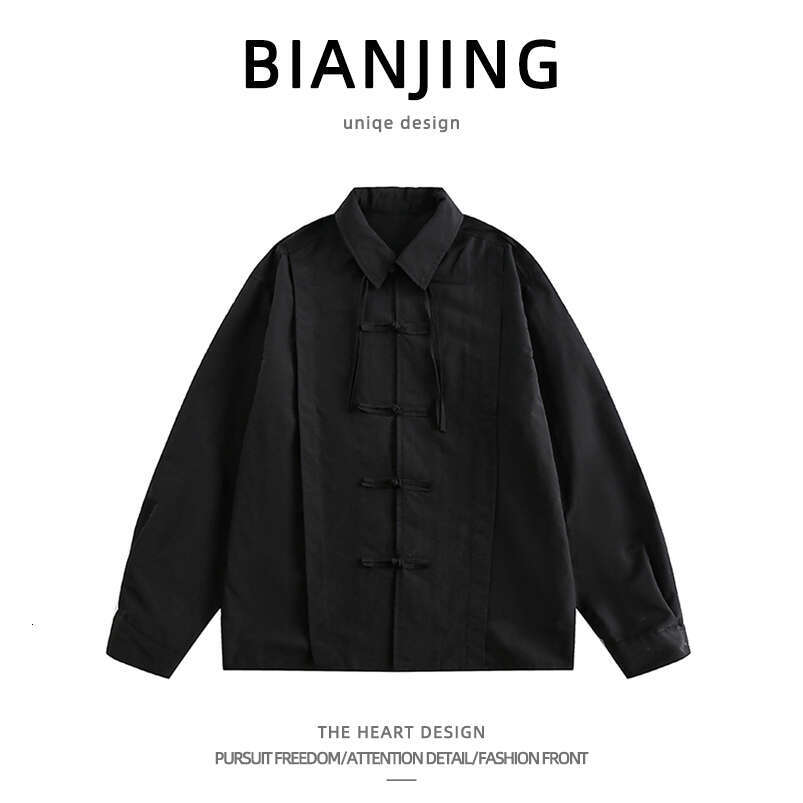 shanshi Men's shirts New Chinese style buckle long sleeve for men women, loose niche design personalized and handsome shirt jacket