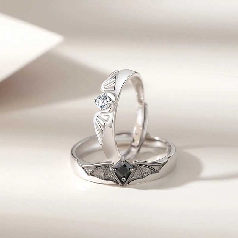 1 Angel Devil Couple Ring Female Romantic Fashion Wings Design Adjustable Engagement Ring Wedding Jewelry Y241019