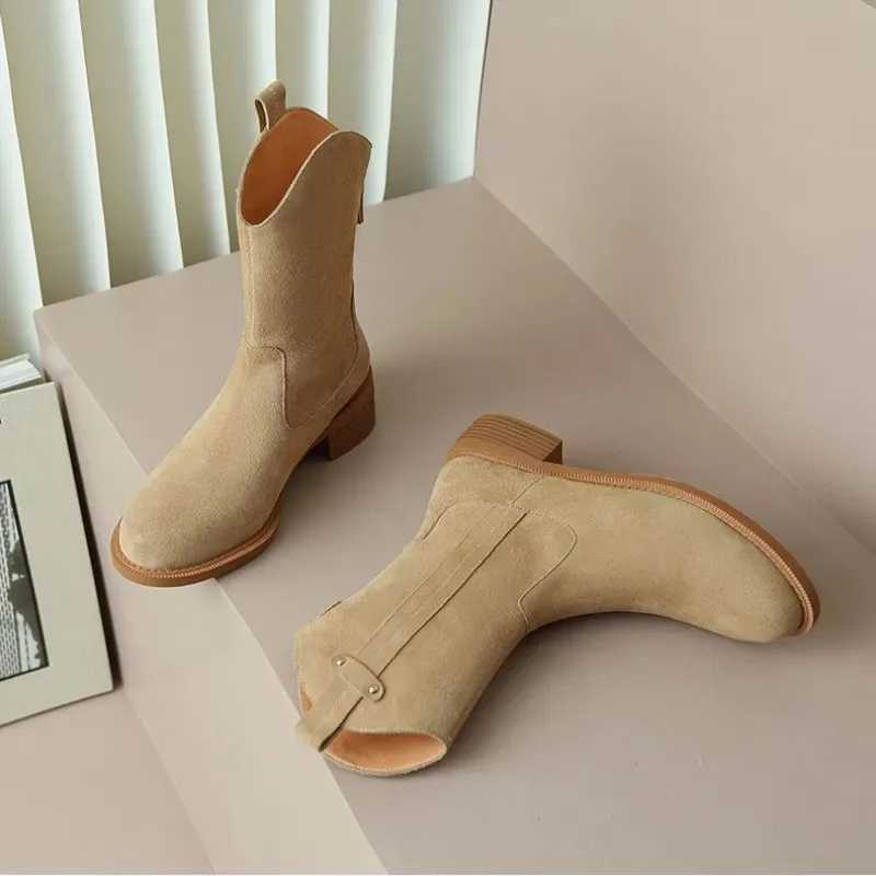 Womens Boots Pointed Toe Suede i Boots Autumn Winter 2023 New Wedge High Heels Western Cowboy Boots Slip Up Ankle Boots Wholesale Y241019