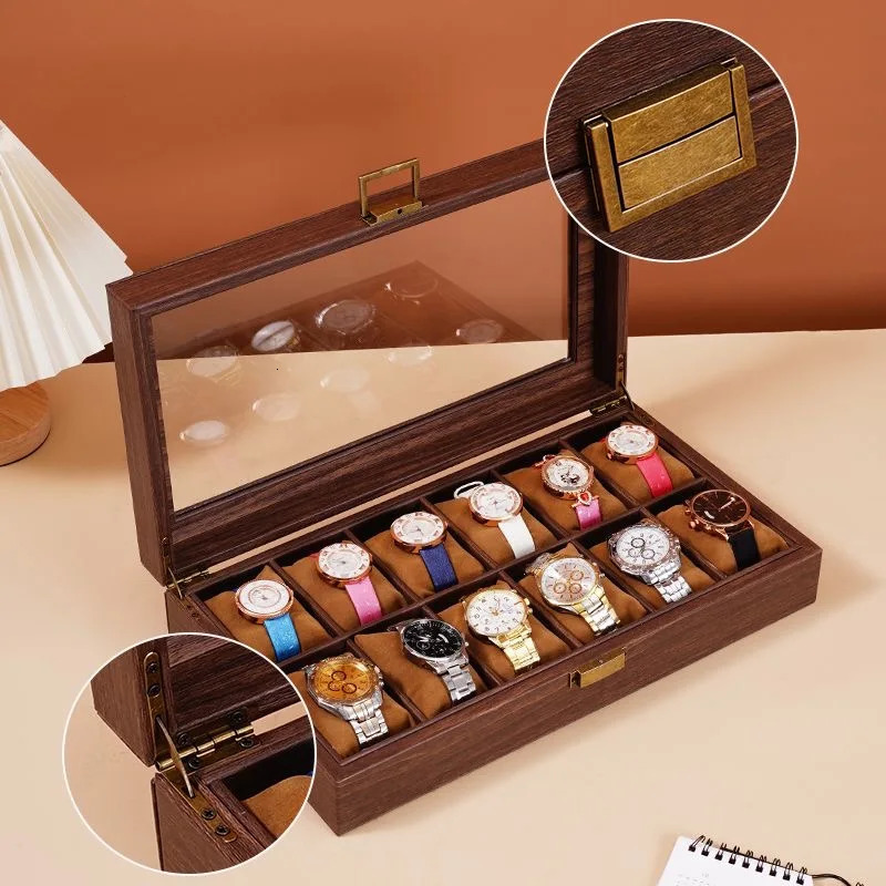 WELLZONE Retro Style Imitation Wood Watch Box Chinese Style Brown Leather Glasses Storage Box Creative Gift Jewelry Box 241018