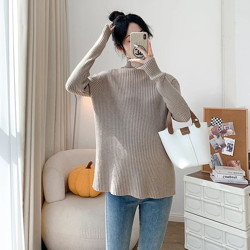 High neck womens maternity jacket sweater solid thick insulation material maternity top 241019