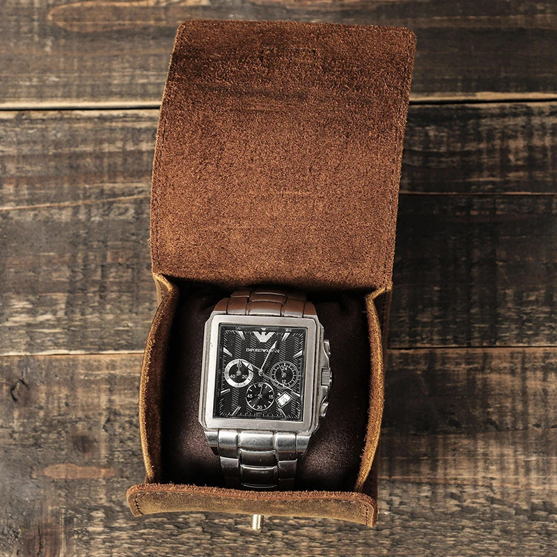 Cowhide single groove case portable retro watch case watch stand travel wrist jewelry storage bag organizer 241018